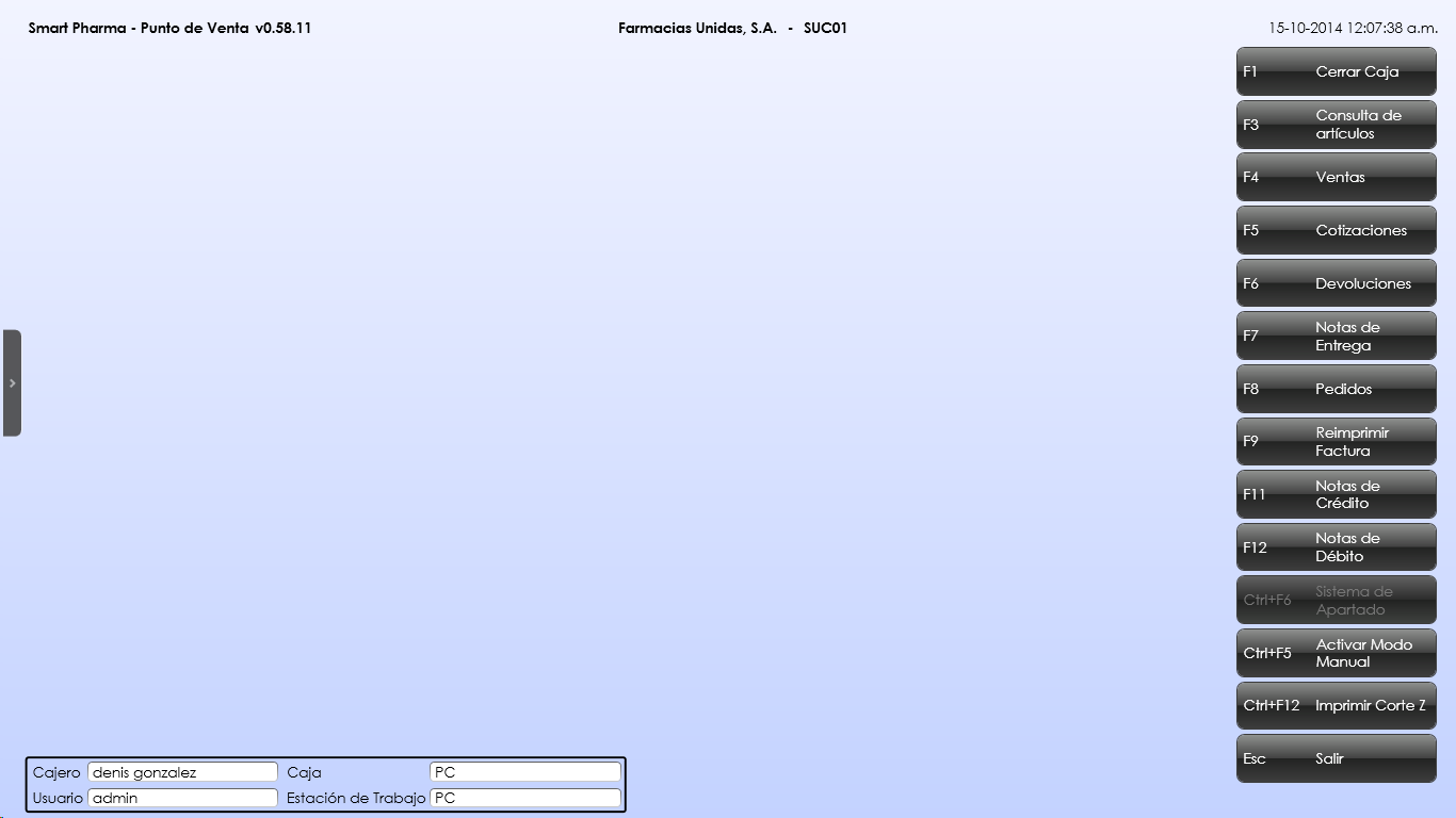 Smart Pharma - PoS Main Menu